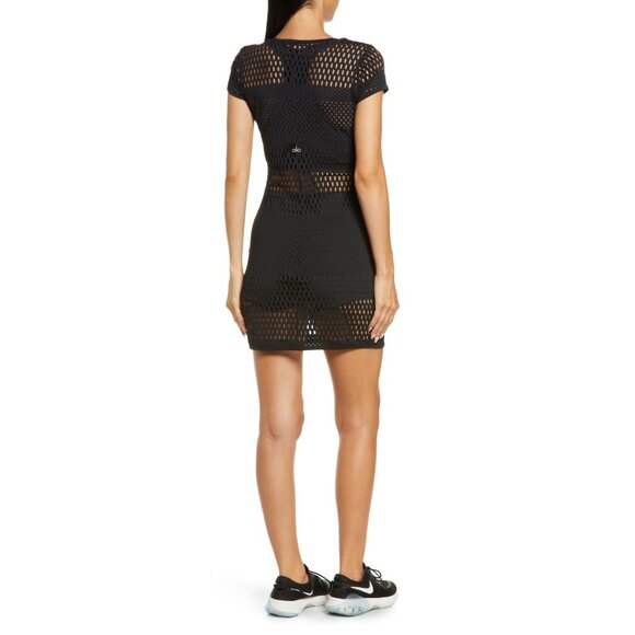 NWT Alo Mesh Haute Summer Dress in Black Sheer Mini Cover-up S - Picture 11 of 11